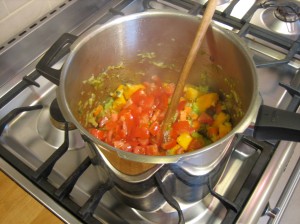 Tomatoes added to the pot